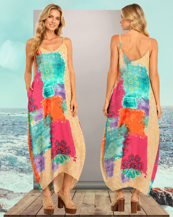 Boho-Damenkleid aus 100% hochwertiger Baumwolle mit floralem Muster
