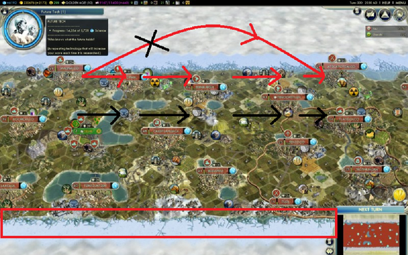 Civ5 Weltenübersicht : Ewiges Eis und Bewegung/Feldaufteilung (Quelle: Post bei civfanatics im Screenshot-Thread)