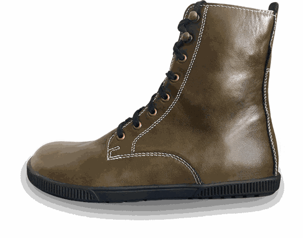 Modell Punk: Handgefertigter Barfußschuh Damenstiefel Leder Grün