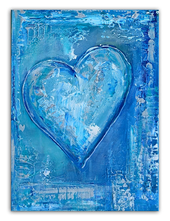 Herzbild Geschenk Herz Malerei Unikat handgemaltes Acrylbild blau gold silber