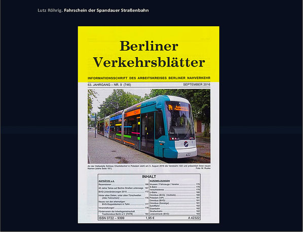 Berlin Spandauer Straßenbahn Berliner Verkehrsblätter