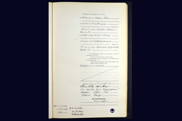 Heiratsurkunde Lucie Schröter und Bruno Krüger, Seite 2.