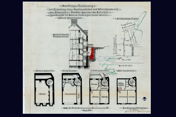 Schnitt durch das Restaurantgebäude vom Juni 1905. 