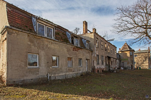 Historischer Gutshof Schloss Dahlewitz. Rückseite des Gutshauses.