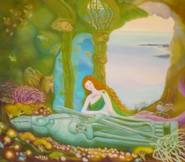 A holy sculpture and a mermaid 80x70cm