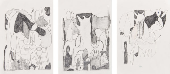 Mike Lankes l Bleistift, Öl, Kohle auf Papier je 35 x 25 cm, 2021
