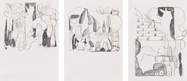 Mike Lankes l Bleistift, Öl, Kohle auf Papier je 35 x 25 cm, 2021