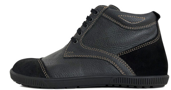 Leichter Wanderstiefel als Barfußschuhe aus genarbten Rindsleder mit Veloursleder mit Wollfutter. 