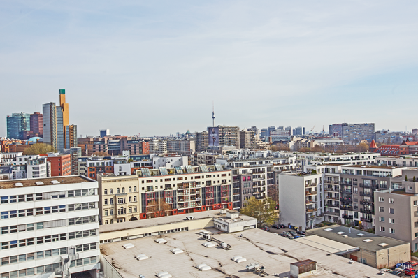 Blick vom Dach der Lützowstraße. FDebis - Tower, Fernsehturm, Reichsbahndirektion Berlin