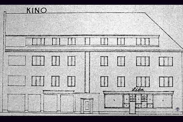 Das Kino Lida am Breitenbachplatz in Berlin. Fassendenriss.