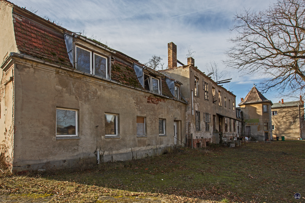 Historischer Gutshof Schloss Dahlewitz. Rückseite des Gutsgebäudes.