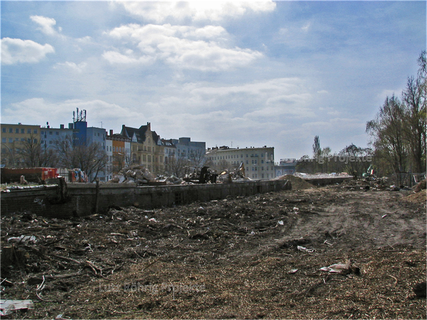 Zollpackhof der Anhalter Bahn, Berlin, Yorckstraße. Abbruch von der Gleisseite her.