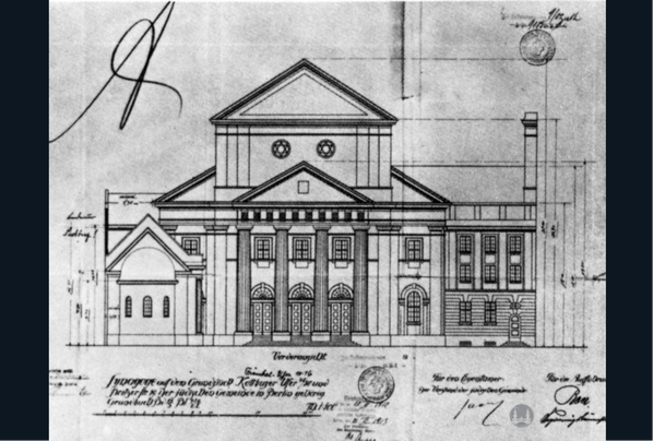 Fassadenriss der Synagoge Fraenkelufer, Frontansicht.