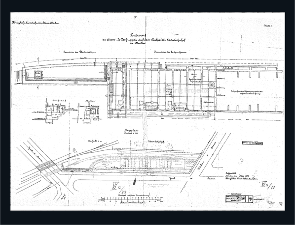 Zollpackhof der Anhalter Bahn, Berlin, Yorckstraße. Grundriss mit Yorckbrücken. 