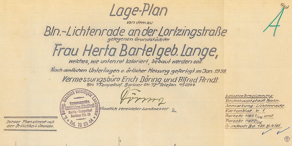 Bauaktenarchiv. Lortzingclub in Berlin - Lichtenrade. Planauszug.