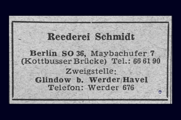 Anzeige der Reederei Schmidt 1950er Jahre.
