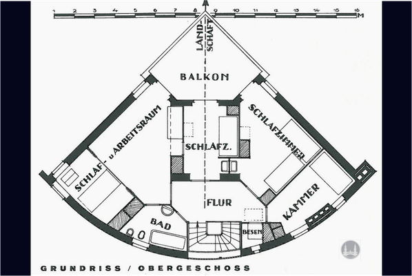 Bruno Taut, Blankenfelde - Mahlow. Grundriss des privaten Wohnhauses von Bruno Taut. 1. OG.