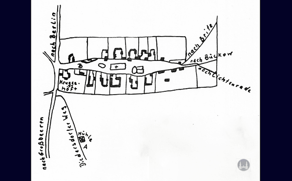 LageSkizze der ersten Marienfelder Mühle und des Müllerhauses