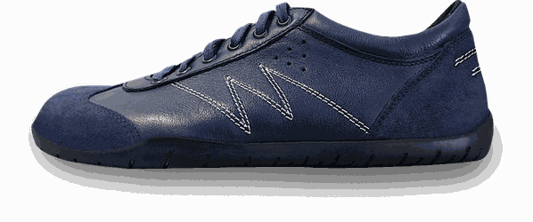Barfußschuhe als Laufschuh in blauen Veloursleder mit schwarzer Sohle