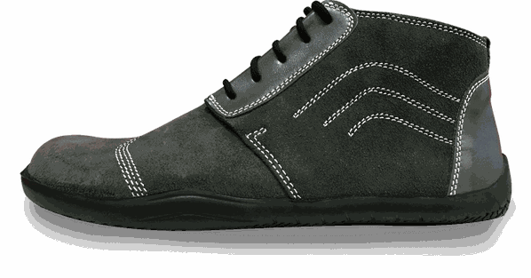 Halbhoher Barfußschuh aus Veloursleder in Grau mit schwarzer Sohle