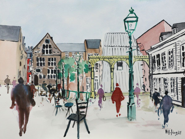 Aachen Hof (Aquarell), 40 x 30 cm