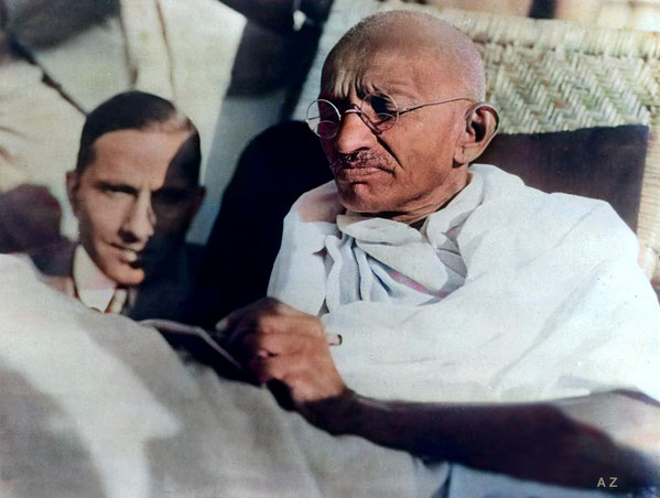  Mahatma Gandhi reading on deck of the SS Rajputana.  Image rendition by Anthony Zois.