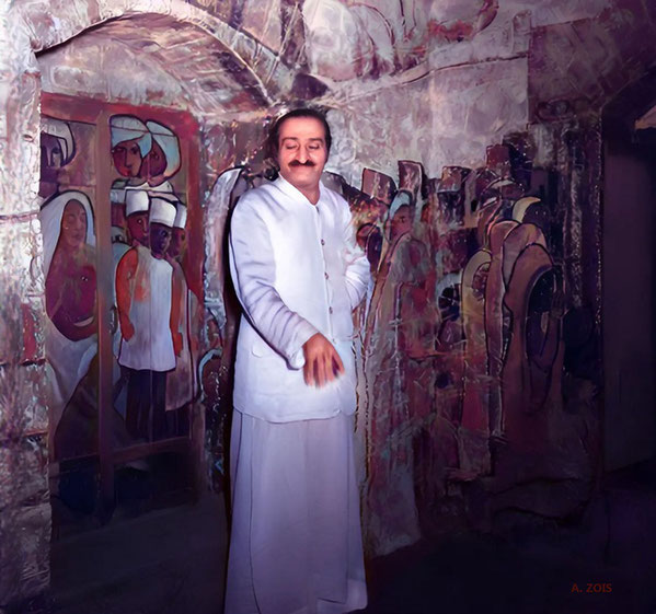 1954 : Meher Baba in his Samadhi-Tomb. Image rendered & enhanced by Anthony Zois.