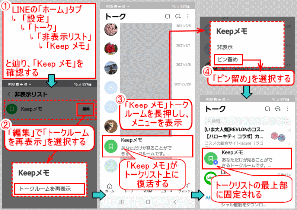 talk18:「Keep メモ」をトークリストの最上部に再表示する