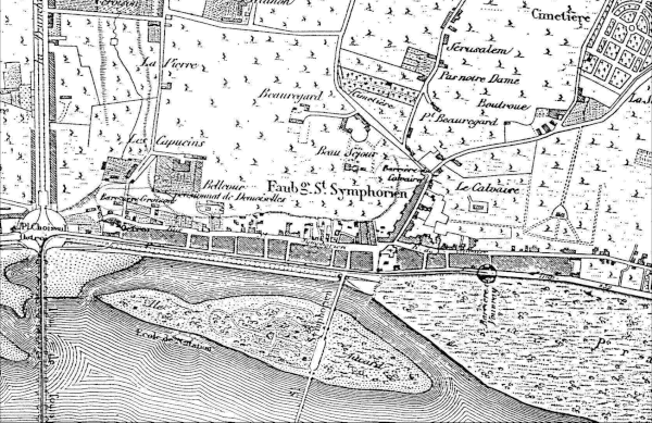 Cet extrait du plan de la ville de Tours détaille le quartier dans la seconde moitié du XIXe siècle.