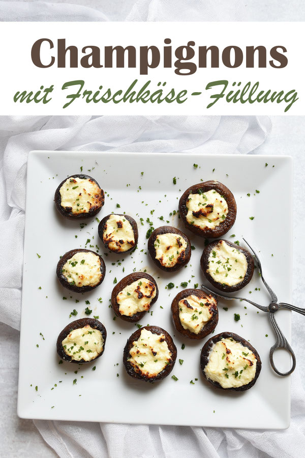 Gefüllte Pilze mit Frischkäse und Parmesan, Champignons mit Frischkäse-Füllung, vegetarisch, vegan möglich, Buffet, Snack, Beilage, Vorspeise, Fingerfood, Thermomix