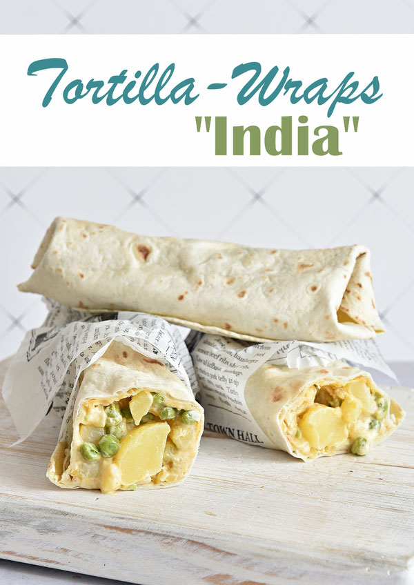 Tortilla Wraps "India" mit Kartoffeln und Erbsen sowie Frischkäse als Füllung, vegetarischer Wrap, indisch,  Samosa Wrap, Füllung aus dem Thermomix