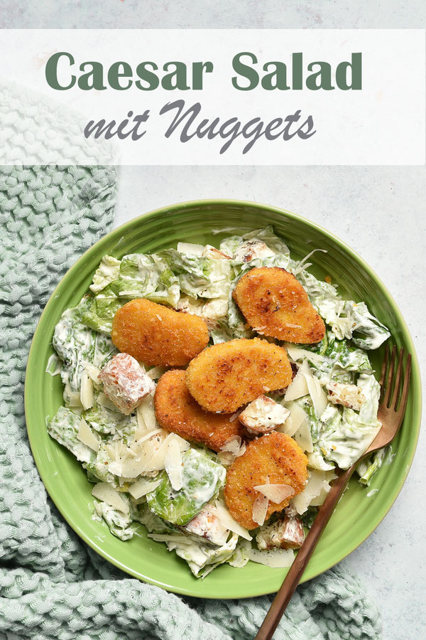 Caesar Salad mit Nuggets - vegetarisch, vegan machbar - Dressing aus dem Thermomix, Nuggets können auch im Thermomix selber gemacht werden, lecker, Familienküche, Klassiker