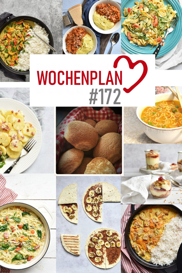 Was soll es die Woche bloß zu essen geben? Ich habe dir hier eine ganze Woche an leckeren Rezepten aus meinem Kochbuch zusammengestellt - du kannst sie alle vegan oder vegetarisch kochen - der mix dich glücklich Wochenplan für den Thermomix - Nummer 172