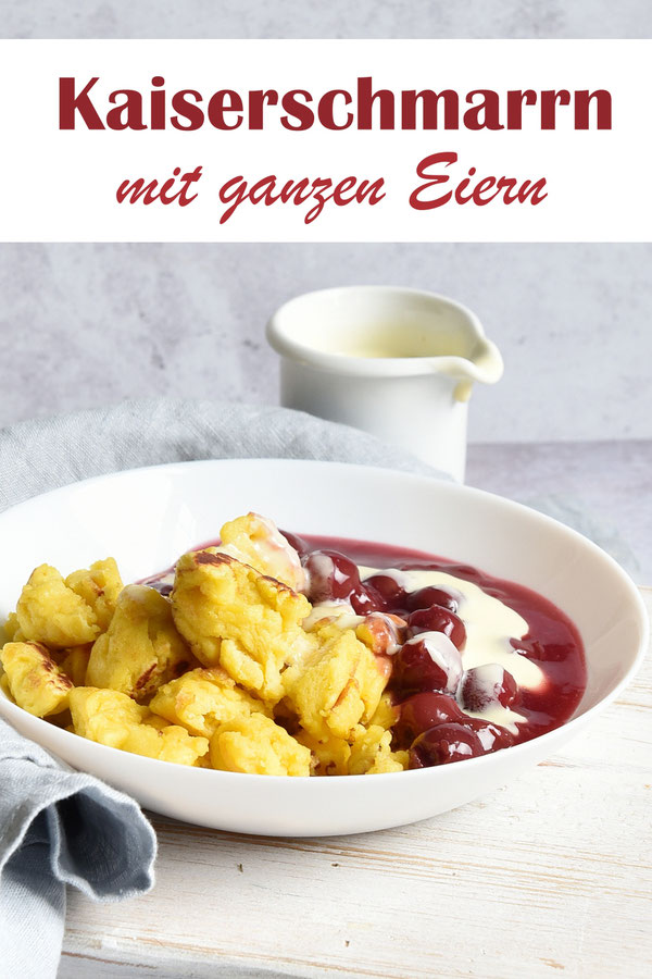 Kaiserschmarrn mit ganzen Eiern, dazu heiße Kirschen und Vanillesoße, Thermomix