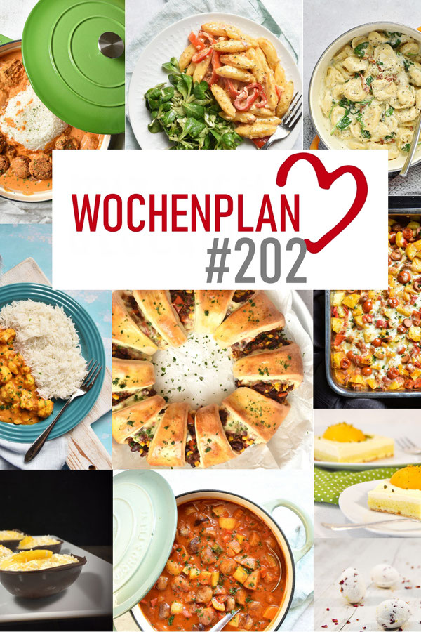 Was soll es die Woche bloß zu essen geben? Ich habe dir hier eine ganze Woche an leckeren Rezepten zusammengestellt - du kannst sie vegan oder vegetarisch kochen - der mix dich glücklich Wochenplan für den Thermomix - Nummer 202