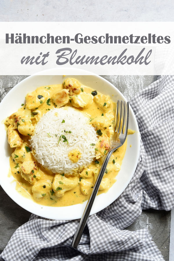 Hähnchen-Geschnetzeltes mit Blumenkohl dazu Reis, Soße mit Kurkuma und Paprikapulver sowie Kräutern gewürzt, Thermomix, Familienküche