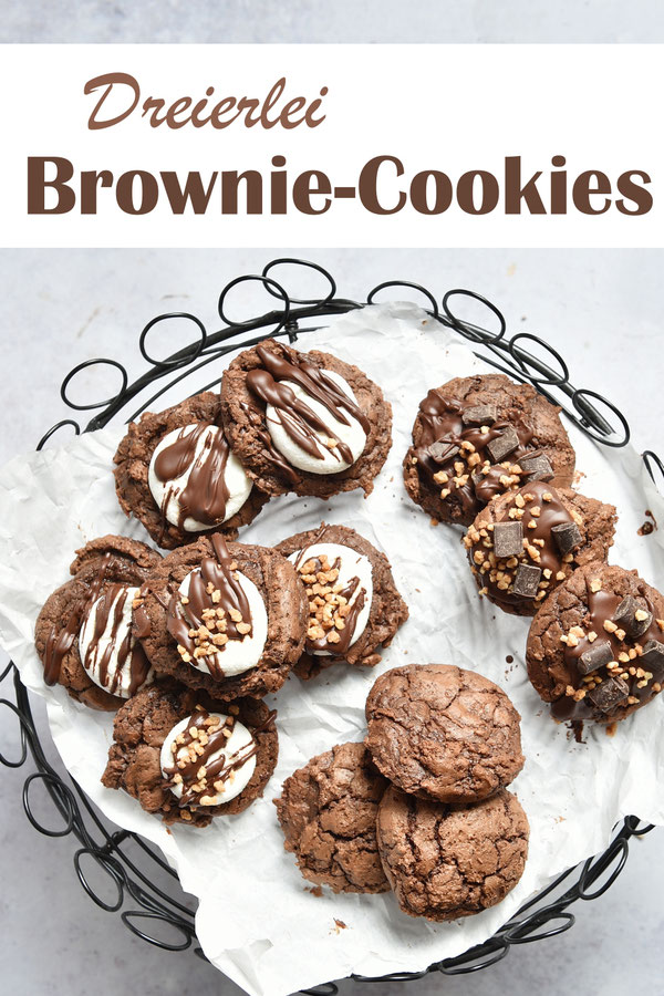 Dreierlei Brownie Cookies, Basis Rezept mit 3 Varianten: ohne Verzierung, mit Schoko, Krokant etc Verzierung, mit Marshmallow Verzierung, Thermomix Rezept