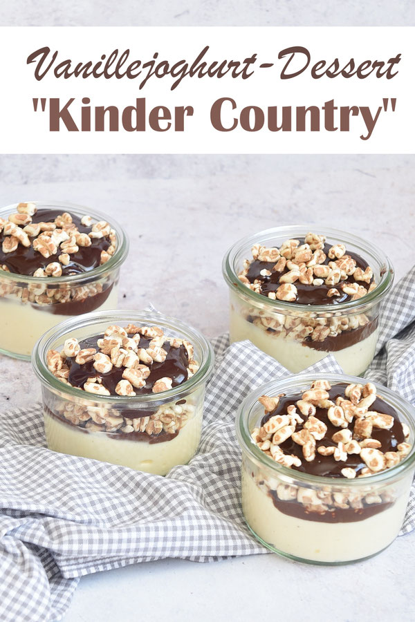 Vanillejoghurt Kinder Country Dessert, einfach gemacht, Schokolade im Thermomix geschmolzen, Rest eingeschichtet, vegan möglich