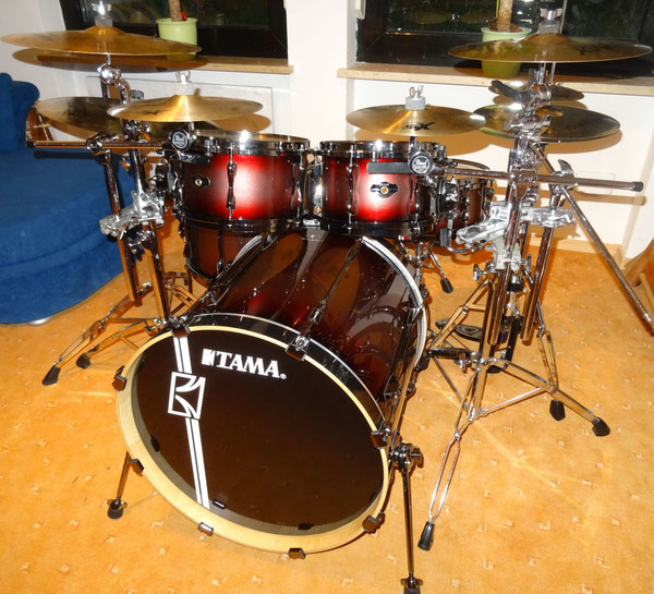 Tama Hyperdrive 22"10"12"16" & 14" Snare in Red Titanium Fade