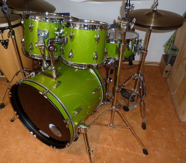 Basix Concept 20"10"12"14" & 14" Snare in Green Lime Sparkle