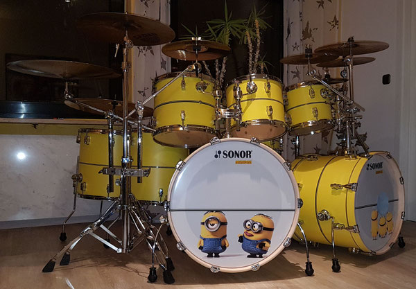 Sonor Force 3001-2001 22"20"10"12"13"16" 14x5" Snare Minions Custom Yellow