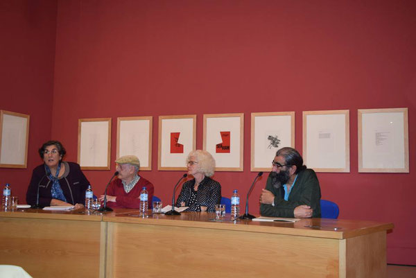 Emilia Oliva (Comisaria), José Antonio Cáceres (poeta), Elisabeth Slavkoff (artista) y Antonio Gómez (poeta)