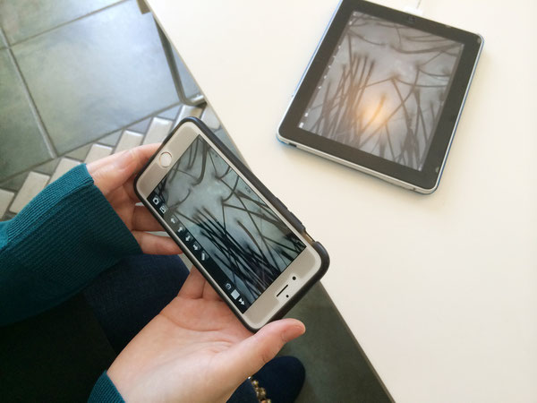 サロンのタブレットと同時にお客様のスマホにも画像の表示と保存が可能です!(要アプリダウンロード)