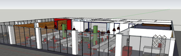 Office design SketchUp model with breakout zones and shared workstations