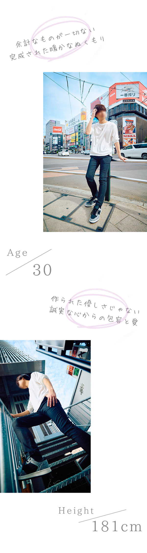 セラピストのアピール画像　年齢・身長・雰囲気を記載している