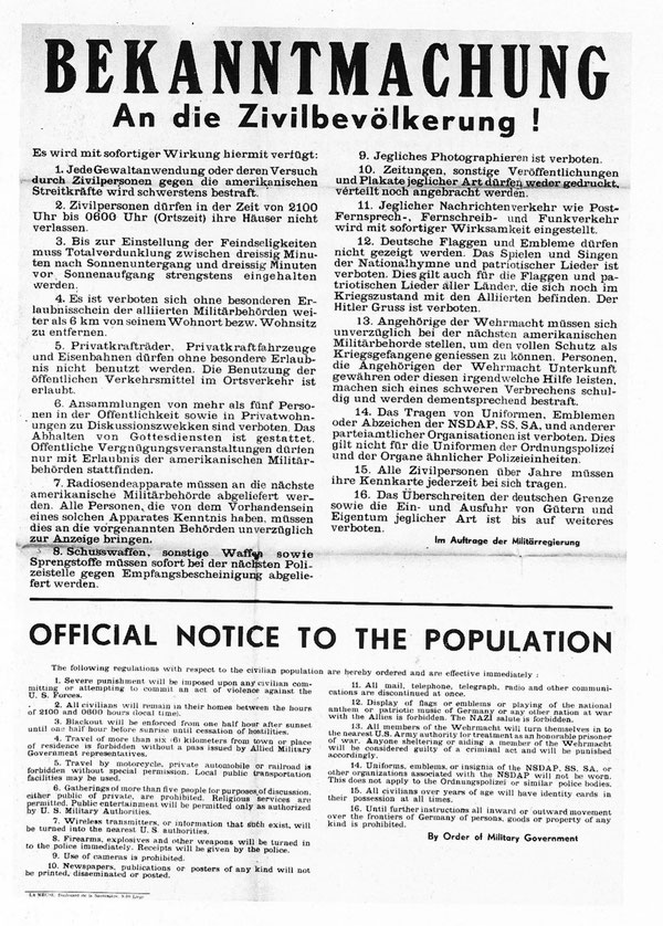 Proklamation der US Army 1945