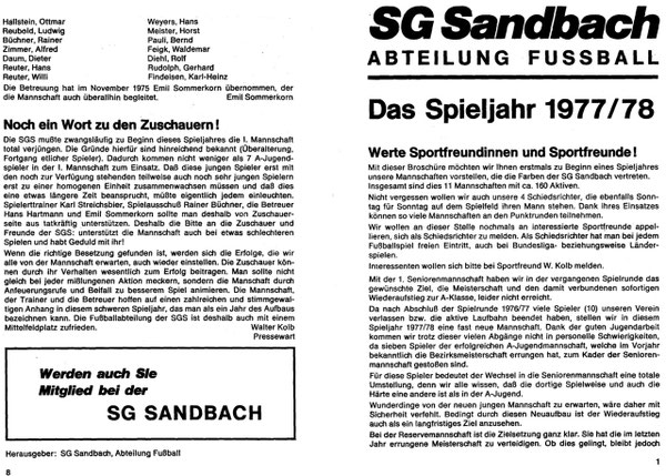 SG SANDBACH Zeitung SPIELJAHR 1977-78 -01
