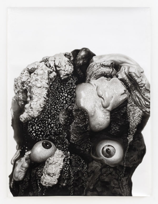 Peter Hock, "Teratom", 2021, Kohle/Papier, 200 x 150 cm