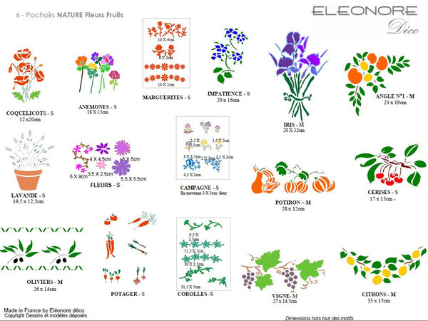 Les pochoirs nature fleurs et fruits