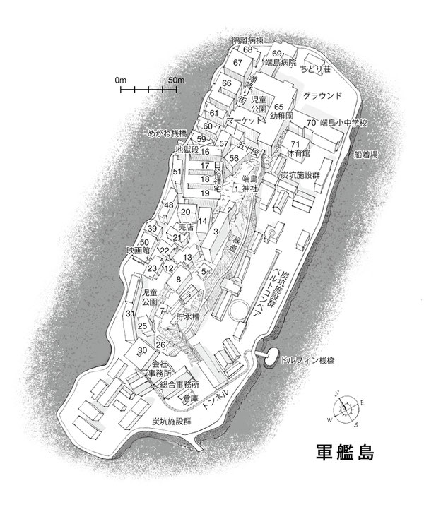 端島,軍艦島マップ,軍艦島地図